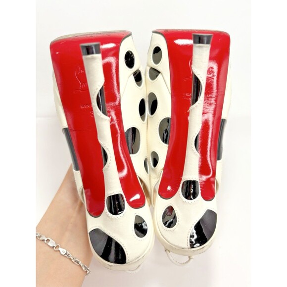 Christian Louboutin Polka Dot Peep Toe Platform Slingback Heels Patent Y2K Sz 36 - Picture 16 of 16